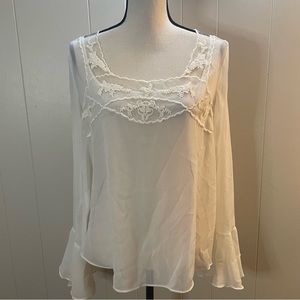 Olsenboye Sheer Bell Sleeve Blouse.
